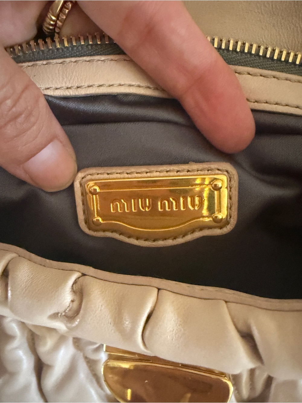 Miu Miu Quilted Pattina Leather Shoulder Bag in Cipria with Gold Hardware - Picture 11 of 12